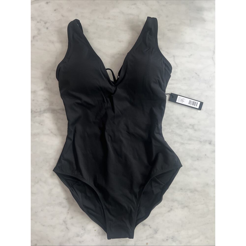 TA3 Plungey One Piece Black Large Short Deep V Slimming Shaping NWT